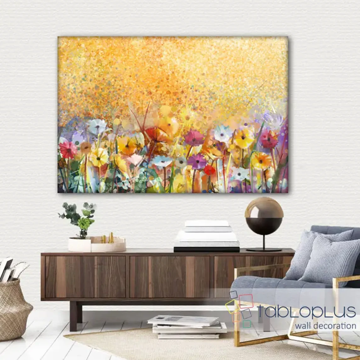 Soyut Turuncu Çiçekler Yağlı Boya Dokulu Tablo