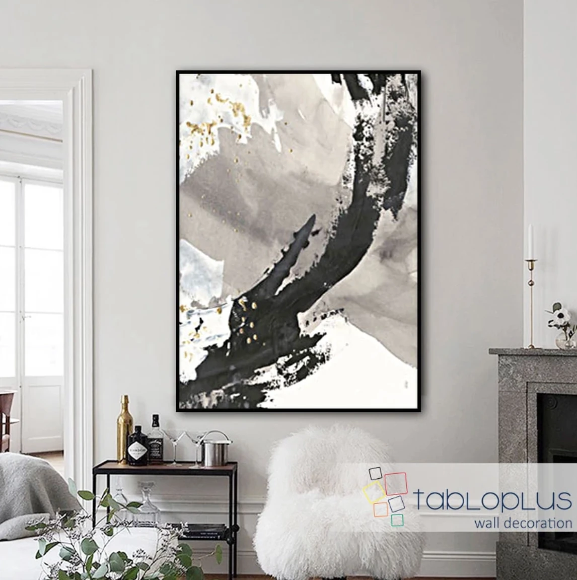 Gold with Black n White II Yağlı Boya Dokulu Tablo