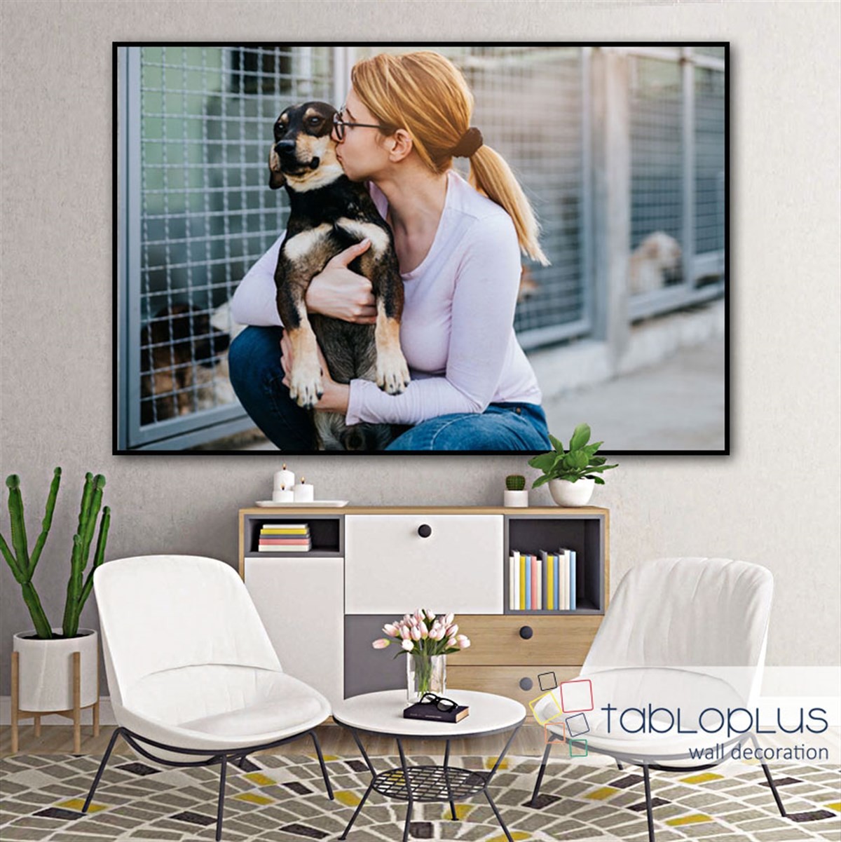 Köpek ve Kadın Kanvas Tablo