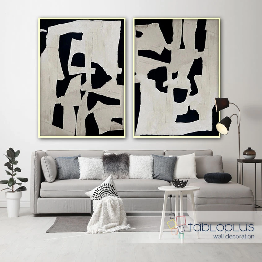 Abstact Black Maze İkili Yağlı Boya Dokulu Tablo