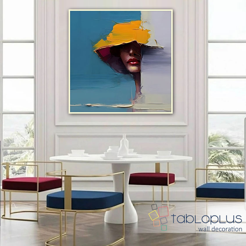 Sarı Şapkalı Kadın 3d Yoğun Yağlı Boya Dokulu Tablo