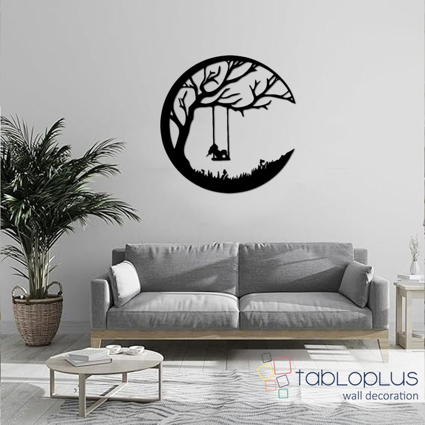 Ağaç Salıncak ve Çocuk Metal Tablo