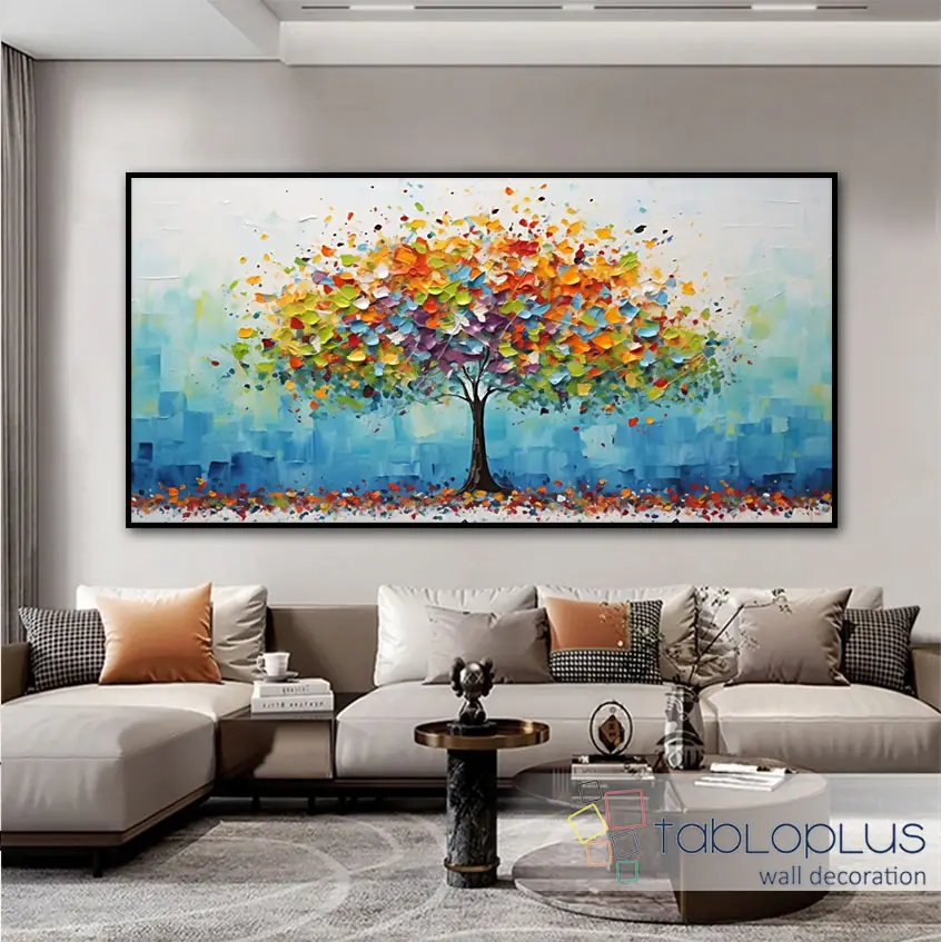 Colorful Tree II 3d Yoğun Yağlı Boya Dokulu Tablo - Tablo Plus