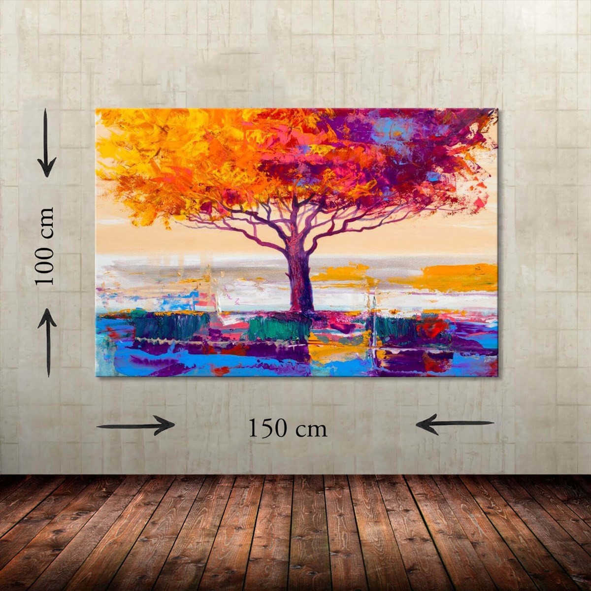 Dev Boyut Soyut Renkli Ağaç Kanvas Tablo