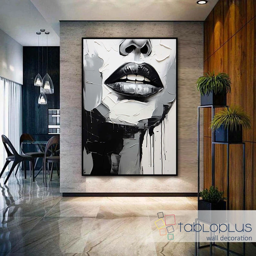 Abstact Woman Lips 3d Yoğun Yağlı Boya Dokulu Tablo