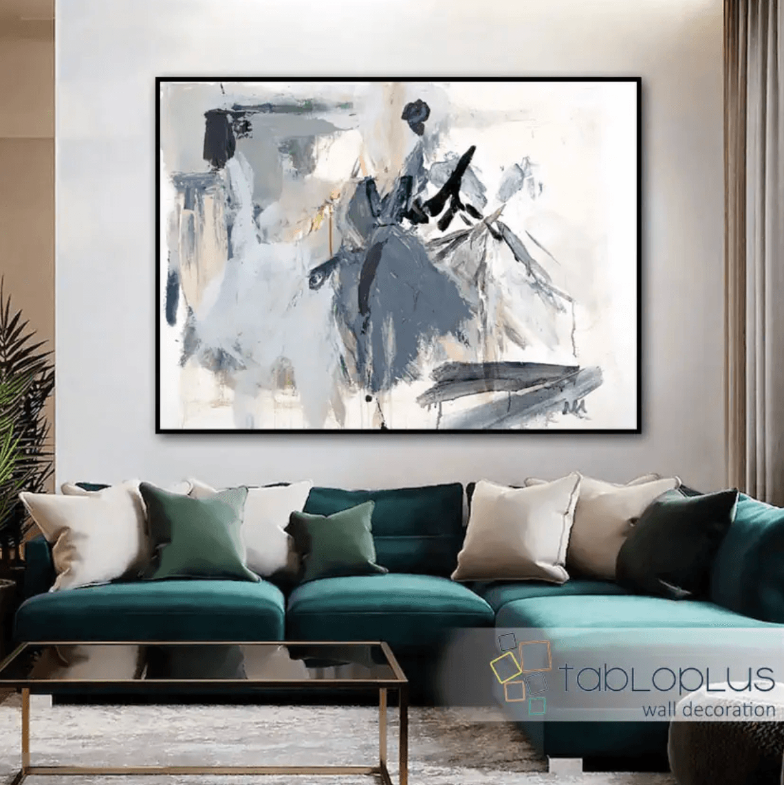 Blue Grey Soyut Yağlı Boya Dokulu Tablo
