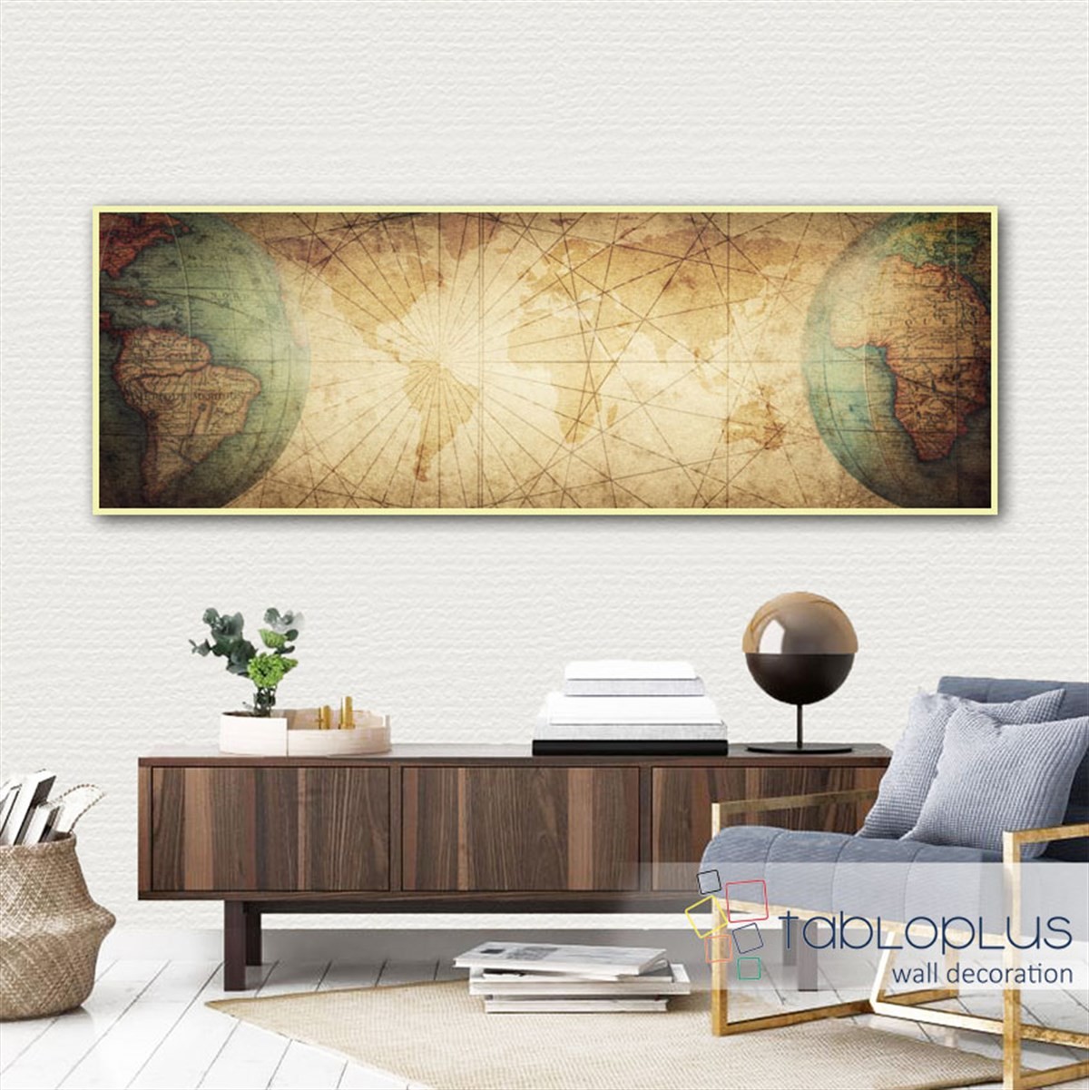 İkilli Dünya Haritası Kanvas Tablo