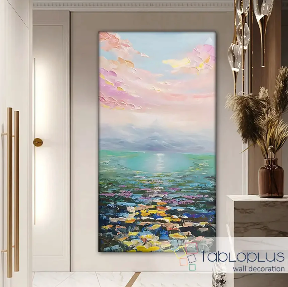 Renkli Göl 3d Yoğun Yağlı Boya Dokulu Tablo