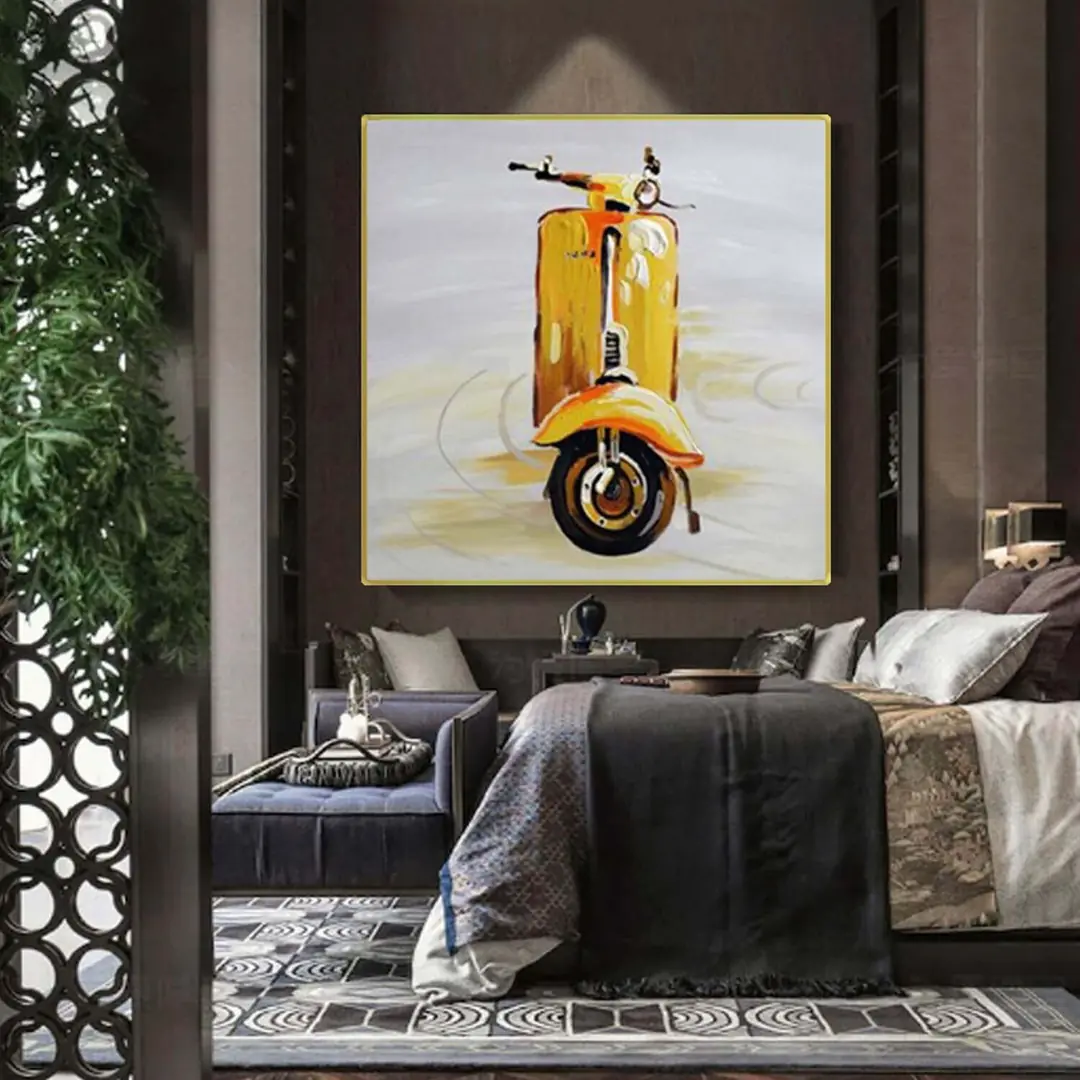 Sarı Vespa Scooter Yağlı Boya Tablo