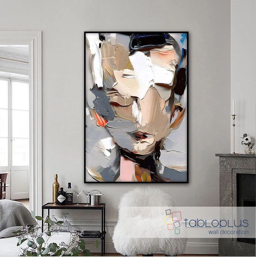 Abstact Woman Face 3d Yoğun Yağlı Boya Dokulu Tablo