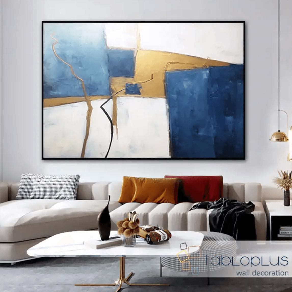 Navy Blue Abstract Yağlı Boya Dokulu Tablo