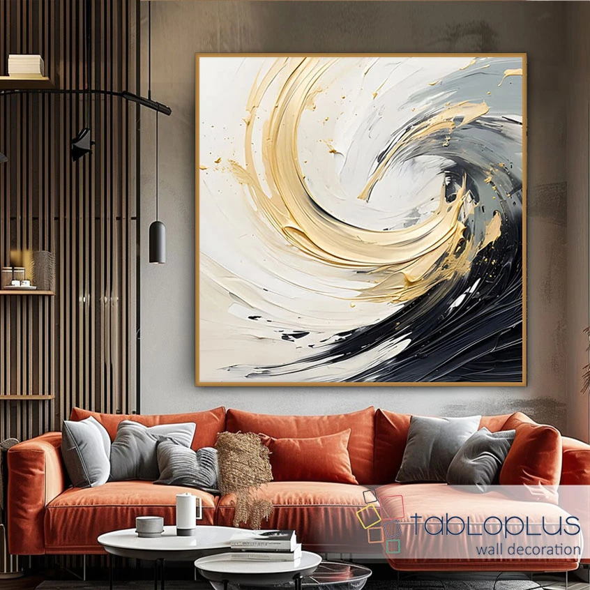 Soyut Sarı Fırtına 3d Yoğun Yağlı Boya Dokulu Tablo