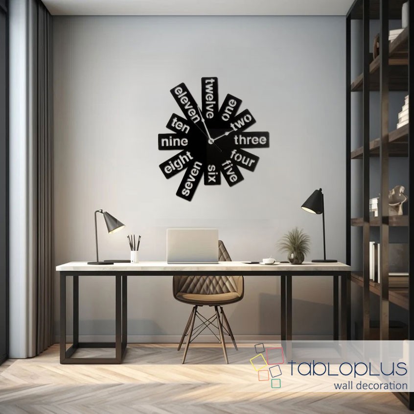 Yabancı Dil Desen Saat Metal Tablo