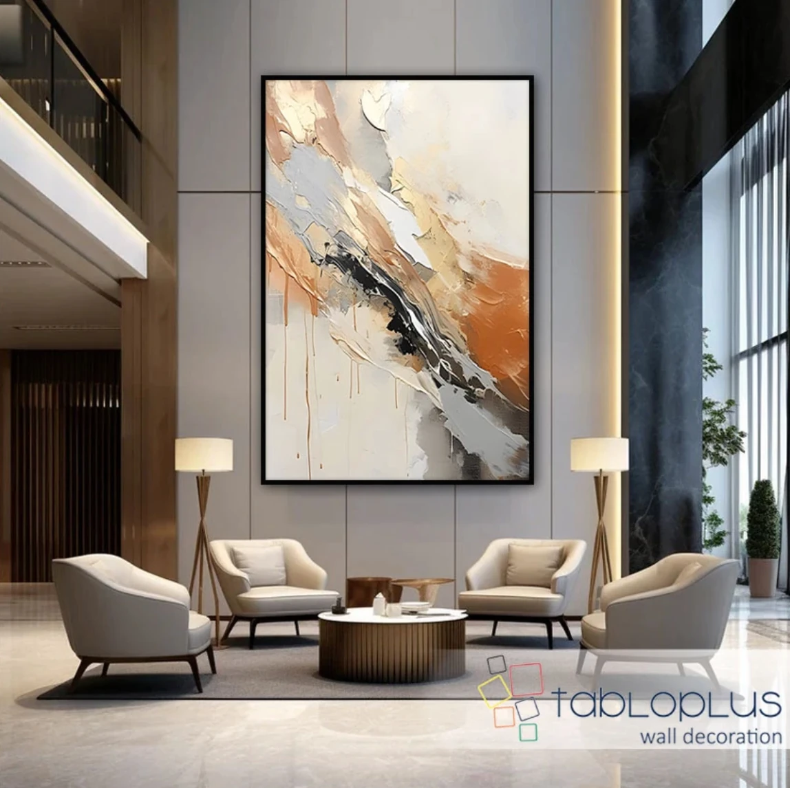 Soyut Kahve Krem 3d Yoğun Yağlı Boya Dokulu Tablo