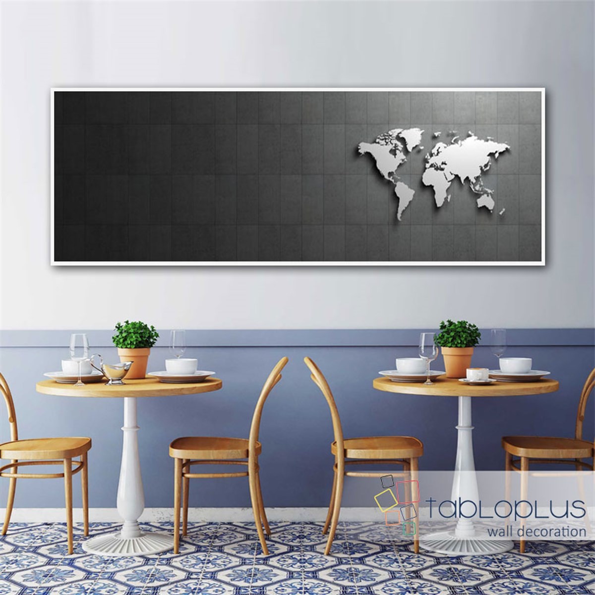 Kabartma Dünya Haritası Kanvas Tablo