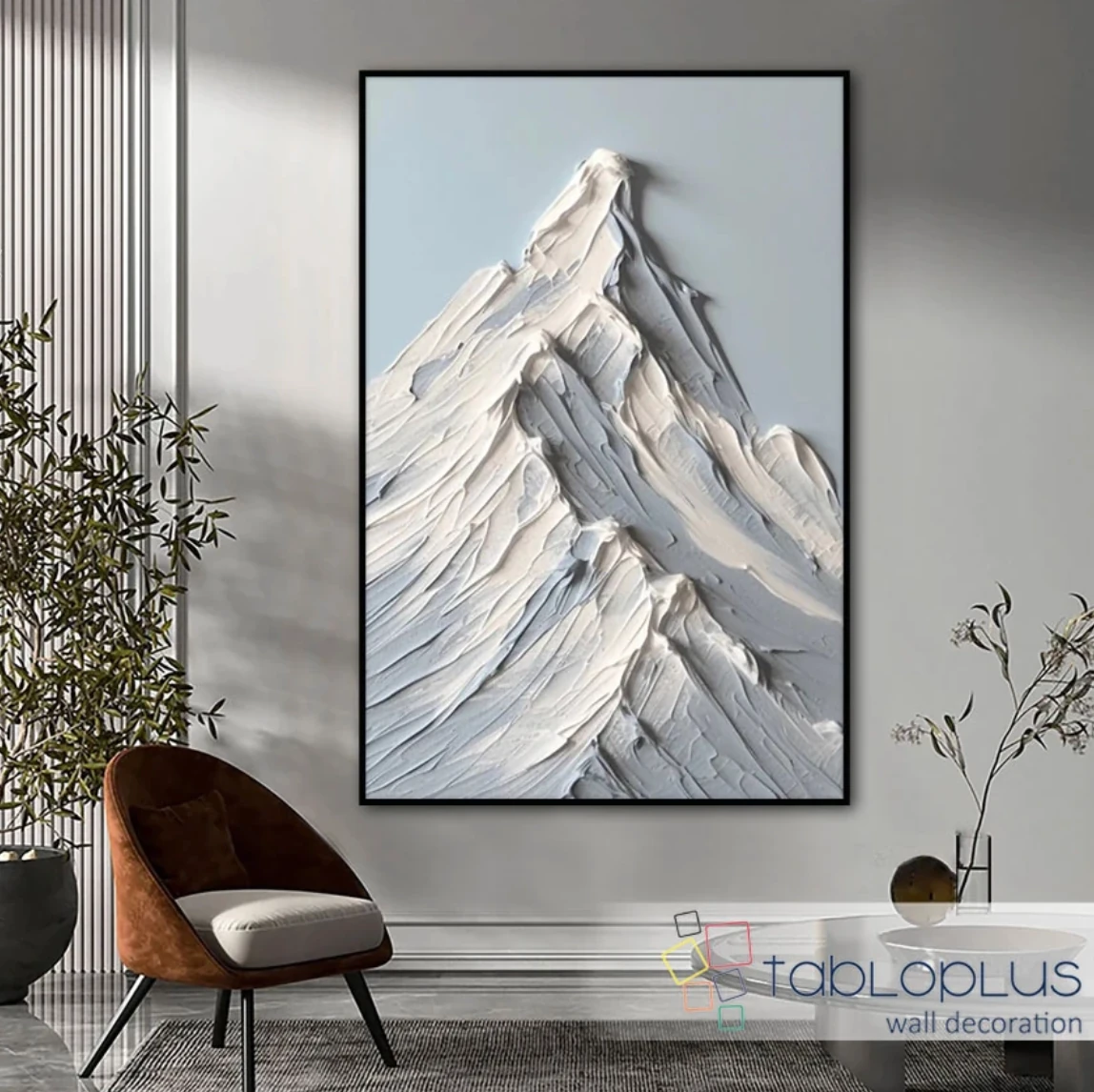 Soyut Karlı Dağ 3d Yoğun Yağlı Boya Dokulu Tablo