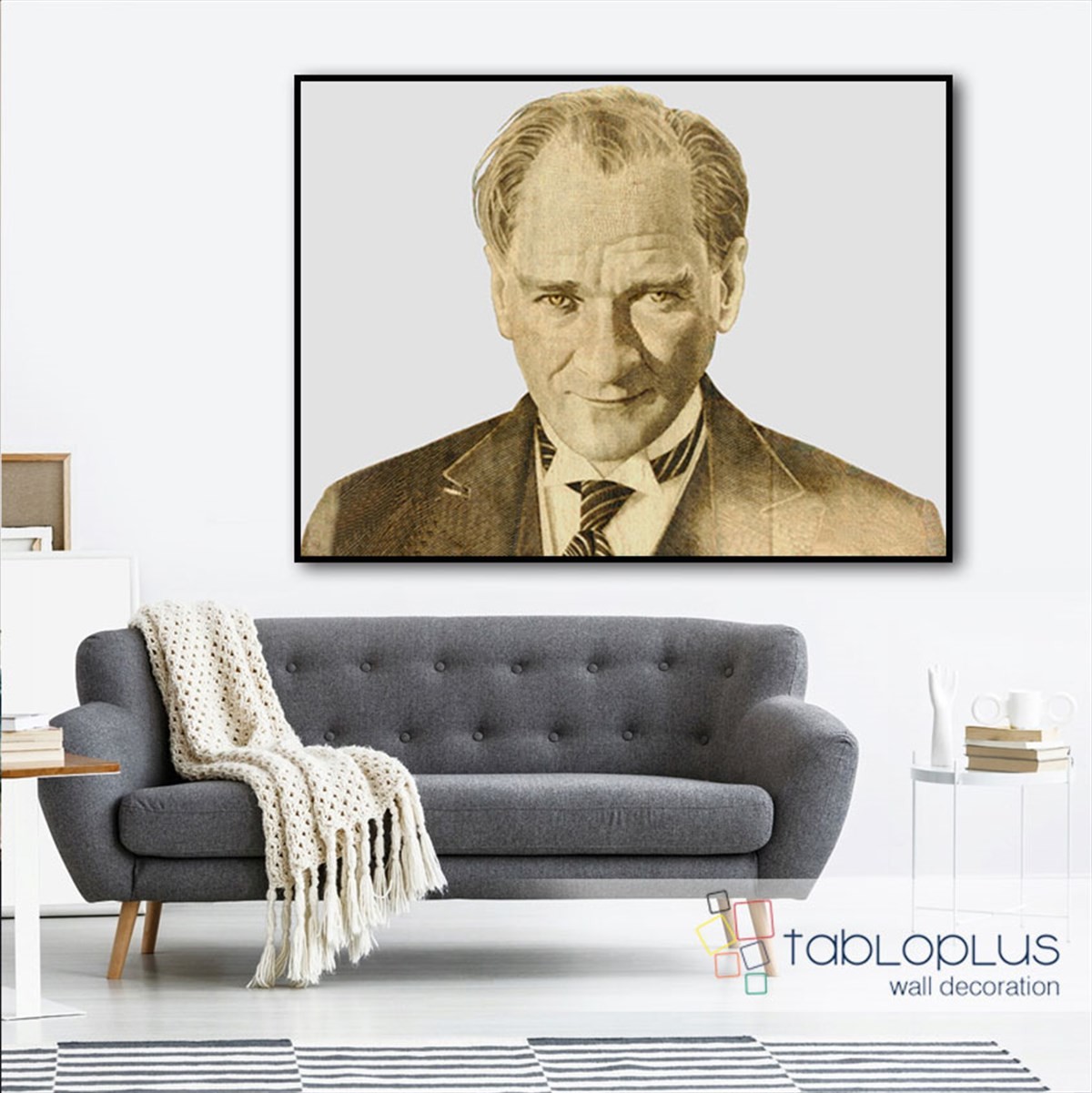 Atatürk Eskitme Portre Kanvas Tablo