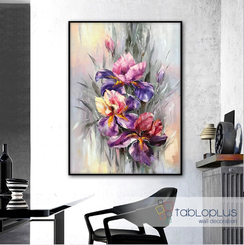 Abstract Lilac Flowers Yağlı Boya Dokulu Tablo