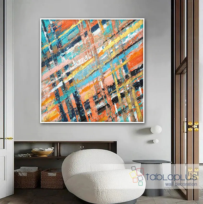 Orange Blue Stripes Yağlı Boya Tablo