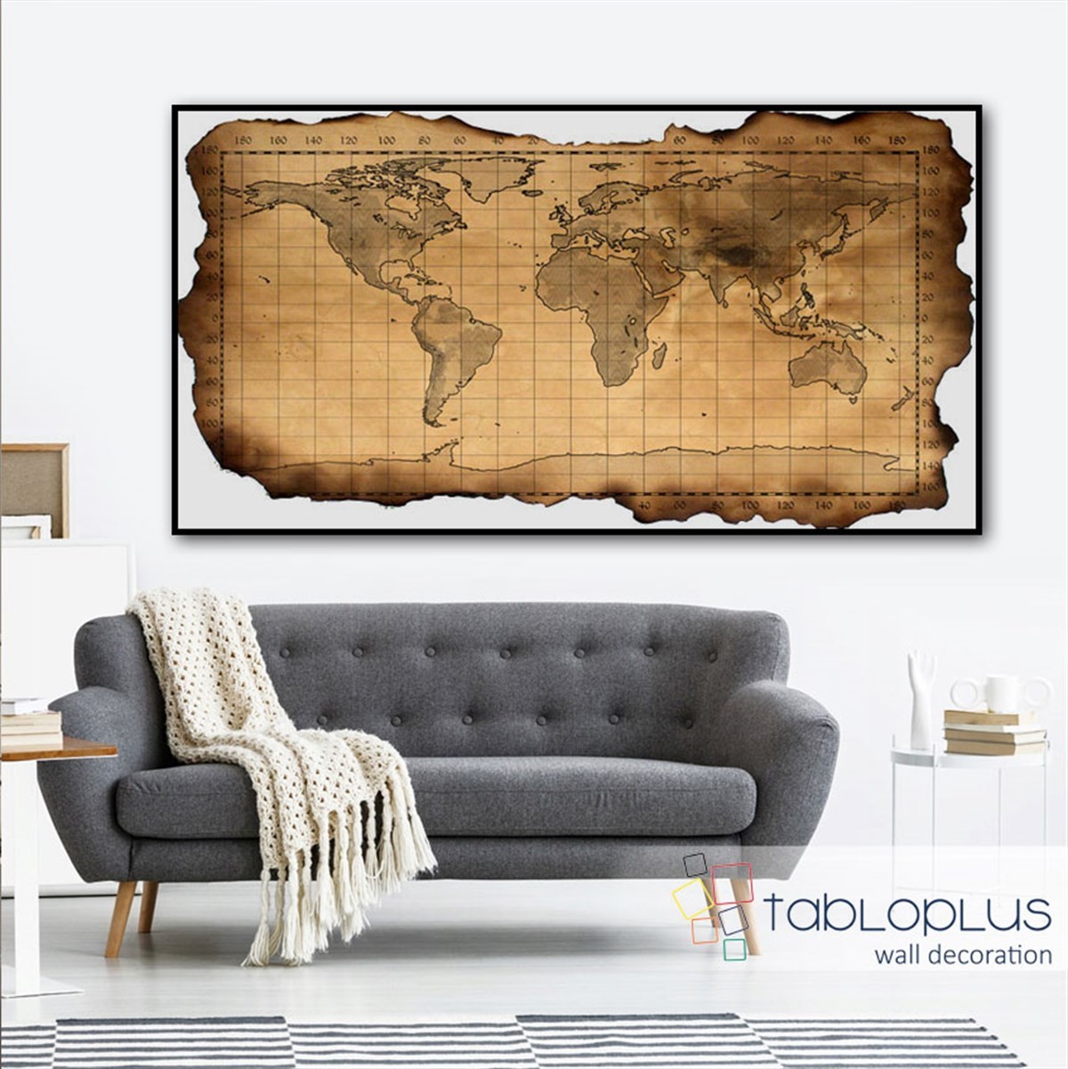 Yanık Dünya Haritası Kanvas Tablo