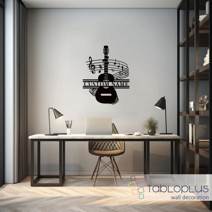 Gitar ve Notalar Metal Tablo