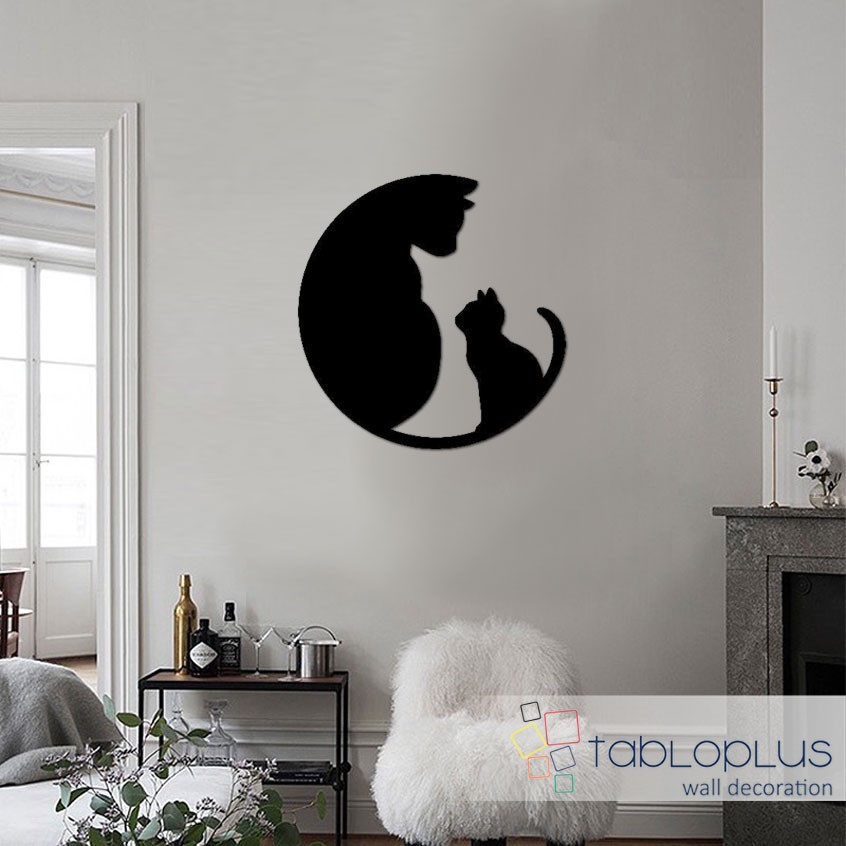 Anne ve Yavru Kedi Metal Tablo