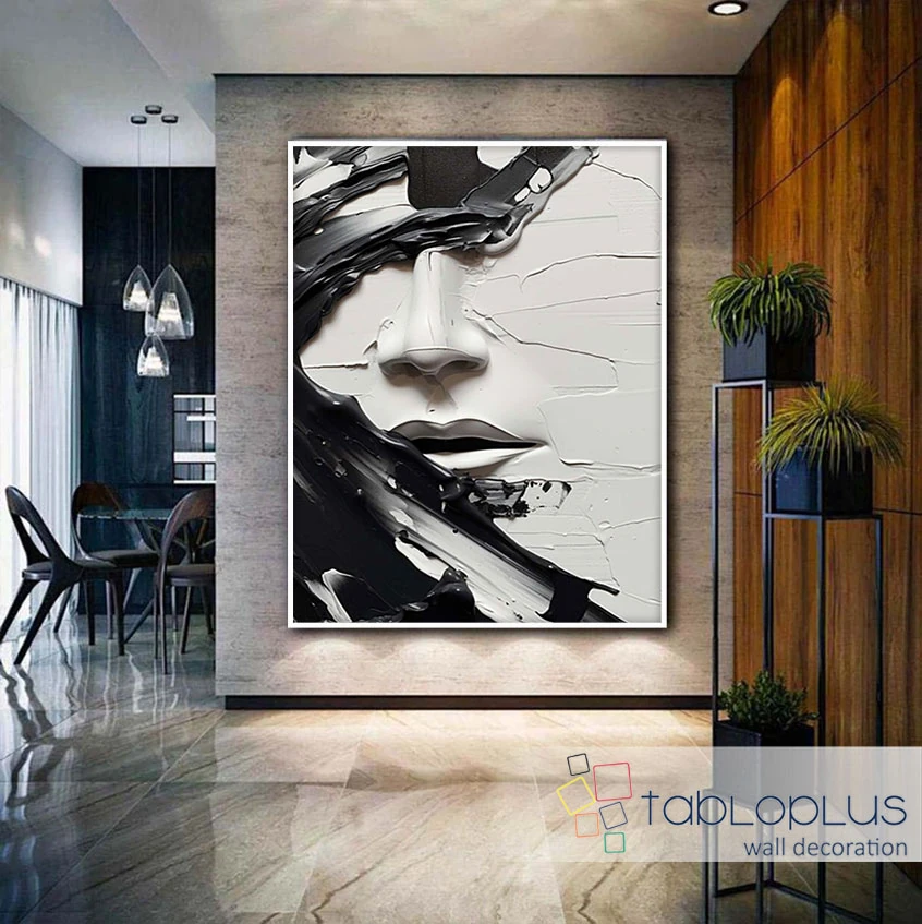 Abstact Human Face 3d Yoğun Yağlı Boya Dokulu Tablo