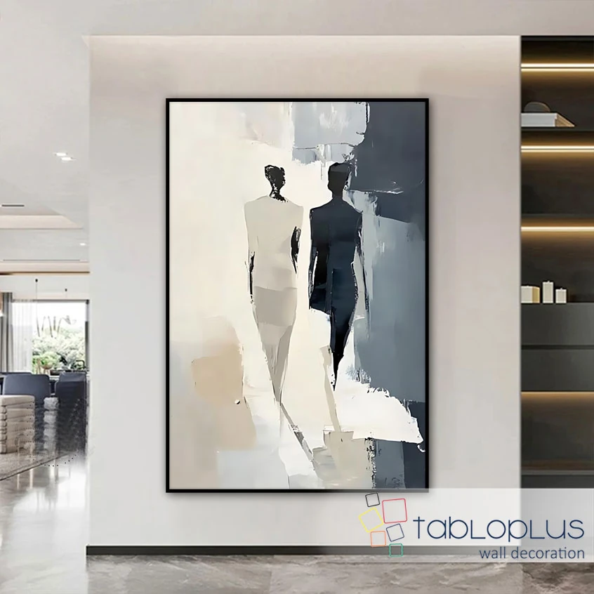 Beyaz ve Gece Yağlı Boya Dokulu Tablo