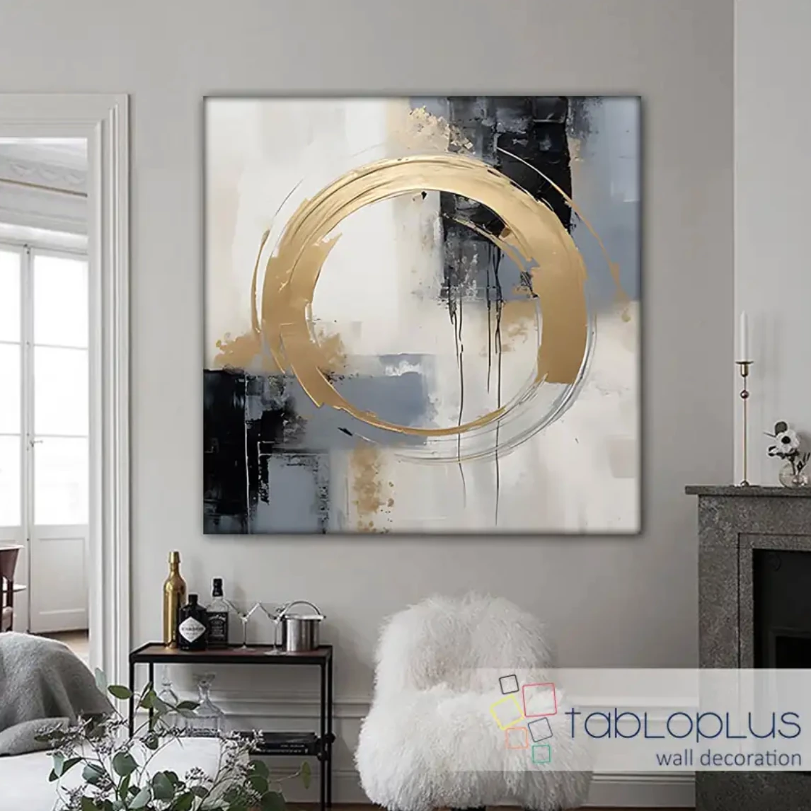 Soyut Altın Halka Yağlı Boya Dokulu Tablo