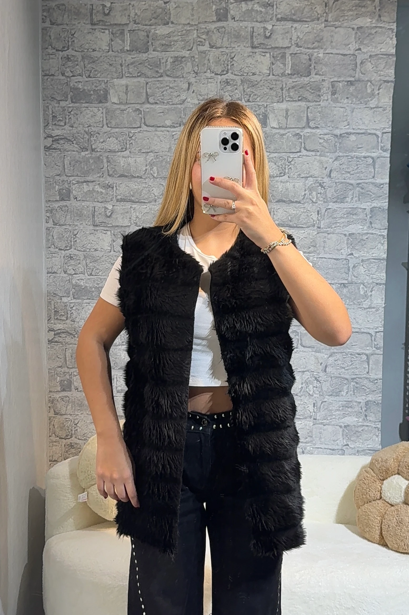 Peluş Kürk Yelek - Siyah