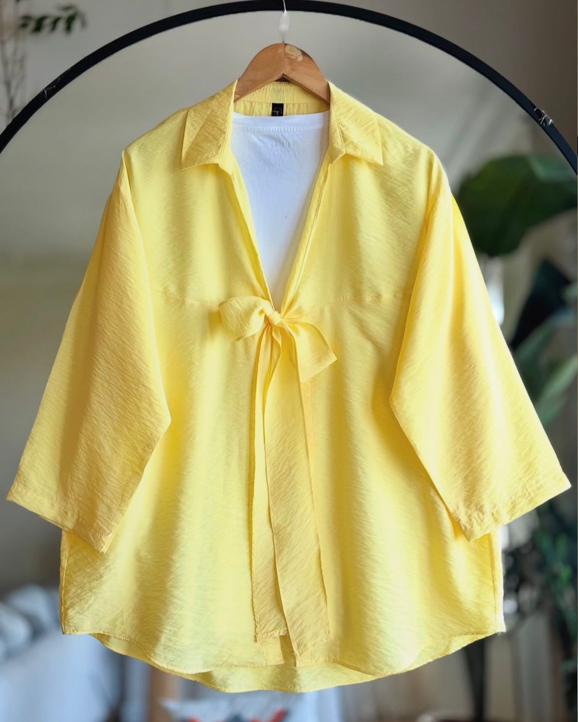 Bağlama Detay Kimono Gömlek - Sarı