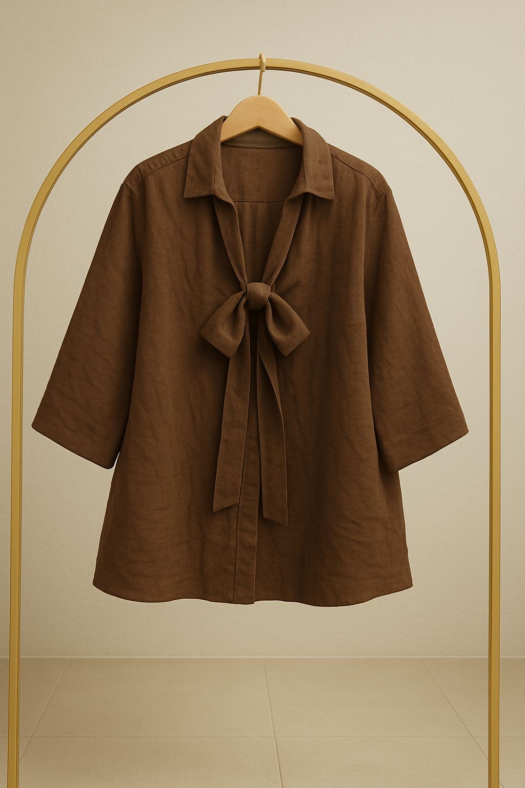Bağlama Detay Kimono Gömlek - Kahverengi