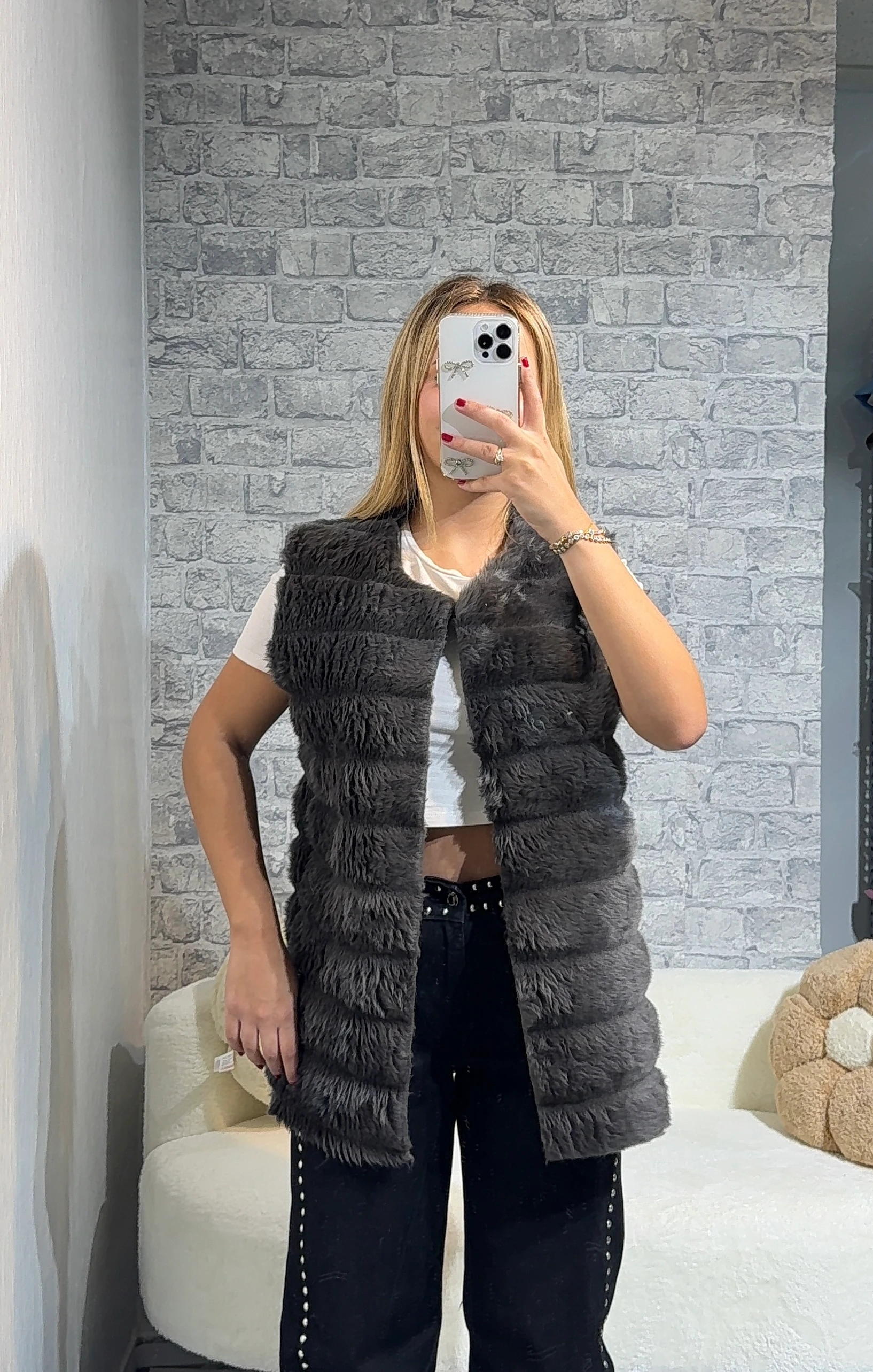 Peluş Kürk Yelek - Antrasit