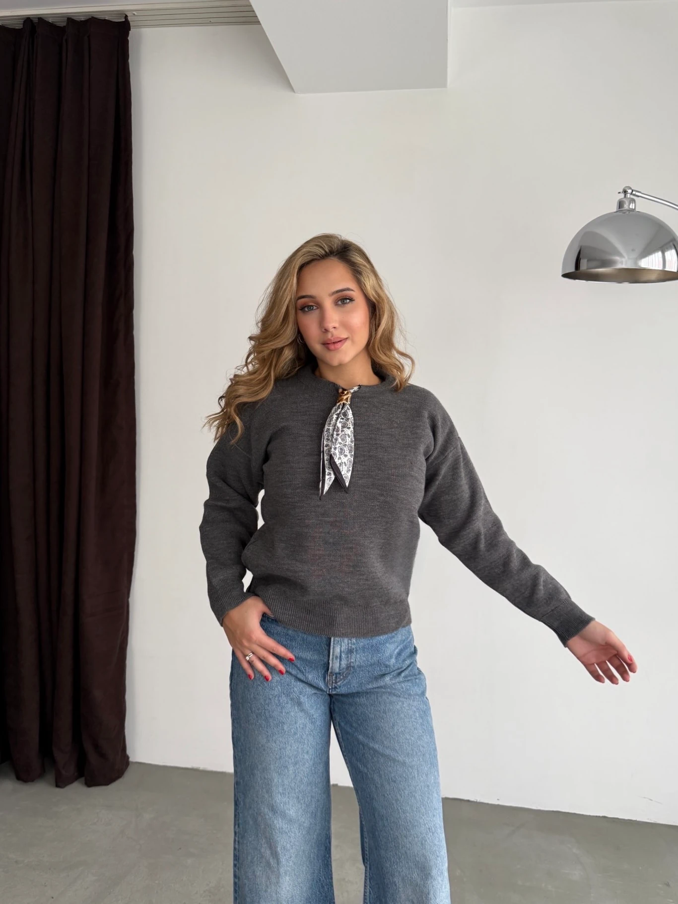 Fularlı Kazak - Gri