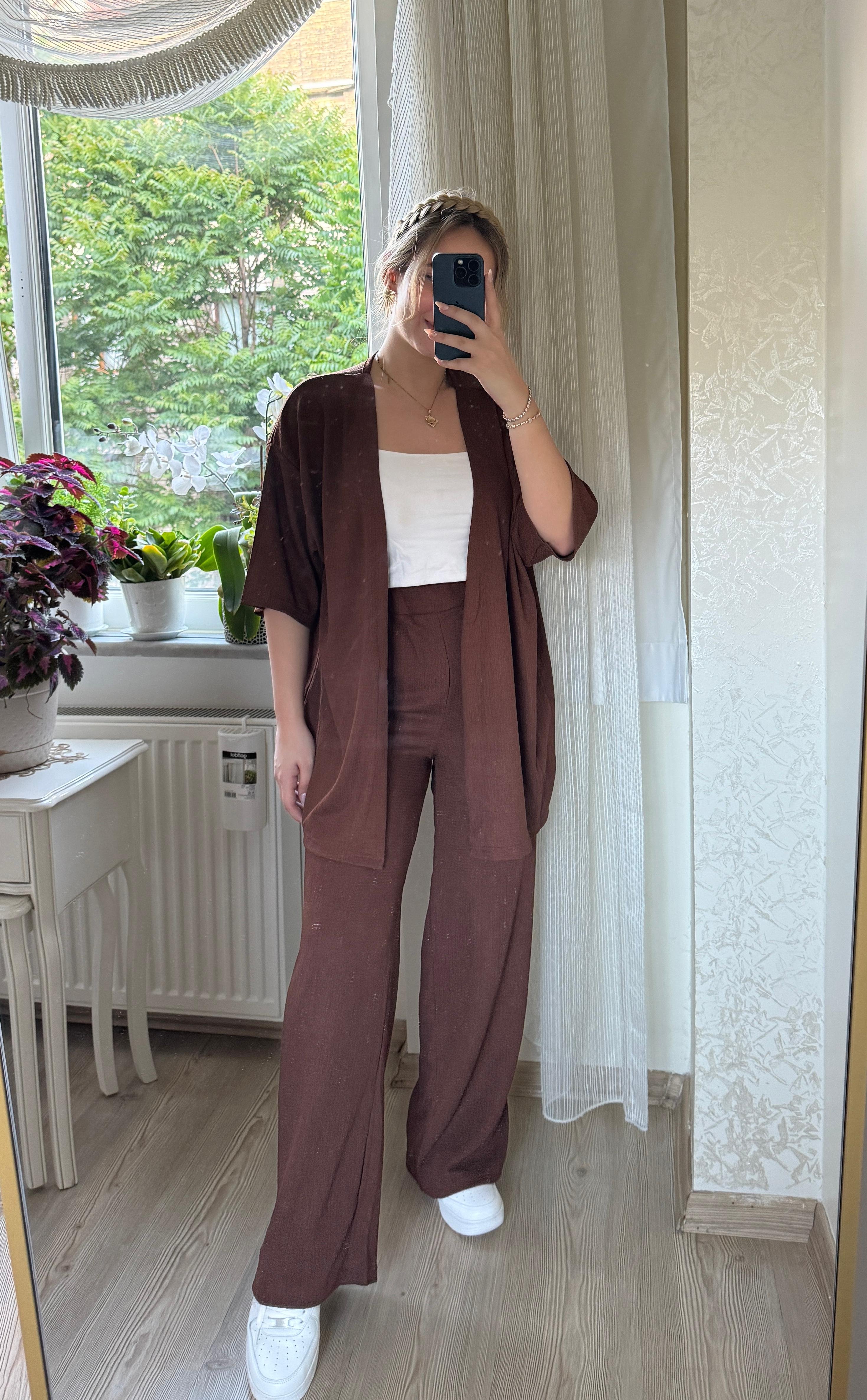 Kimono Takım - Kahverengi