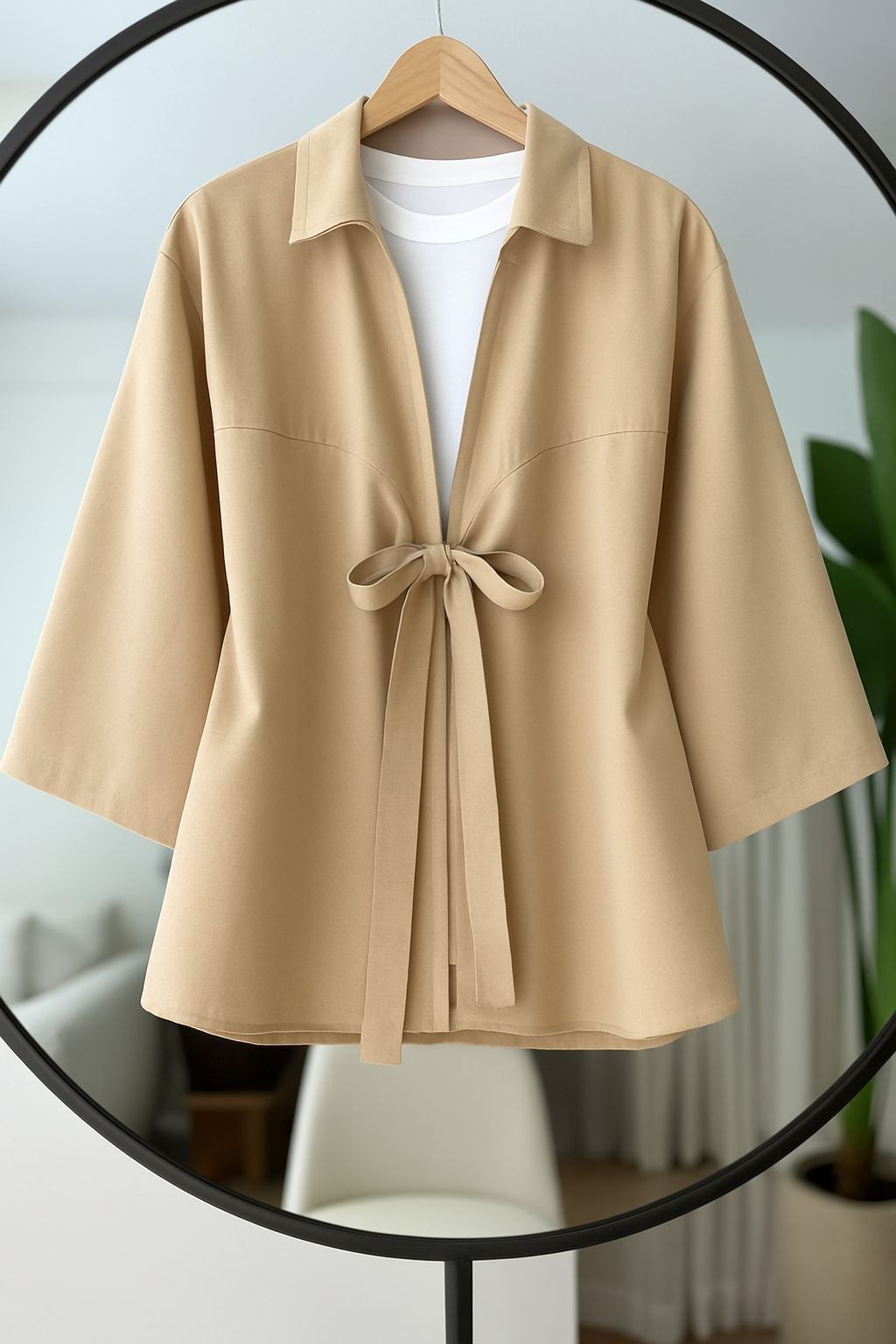Bağlama Detay Kimono Gömlek - Bej