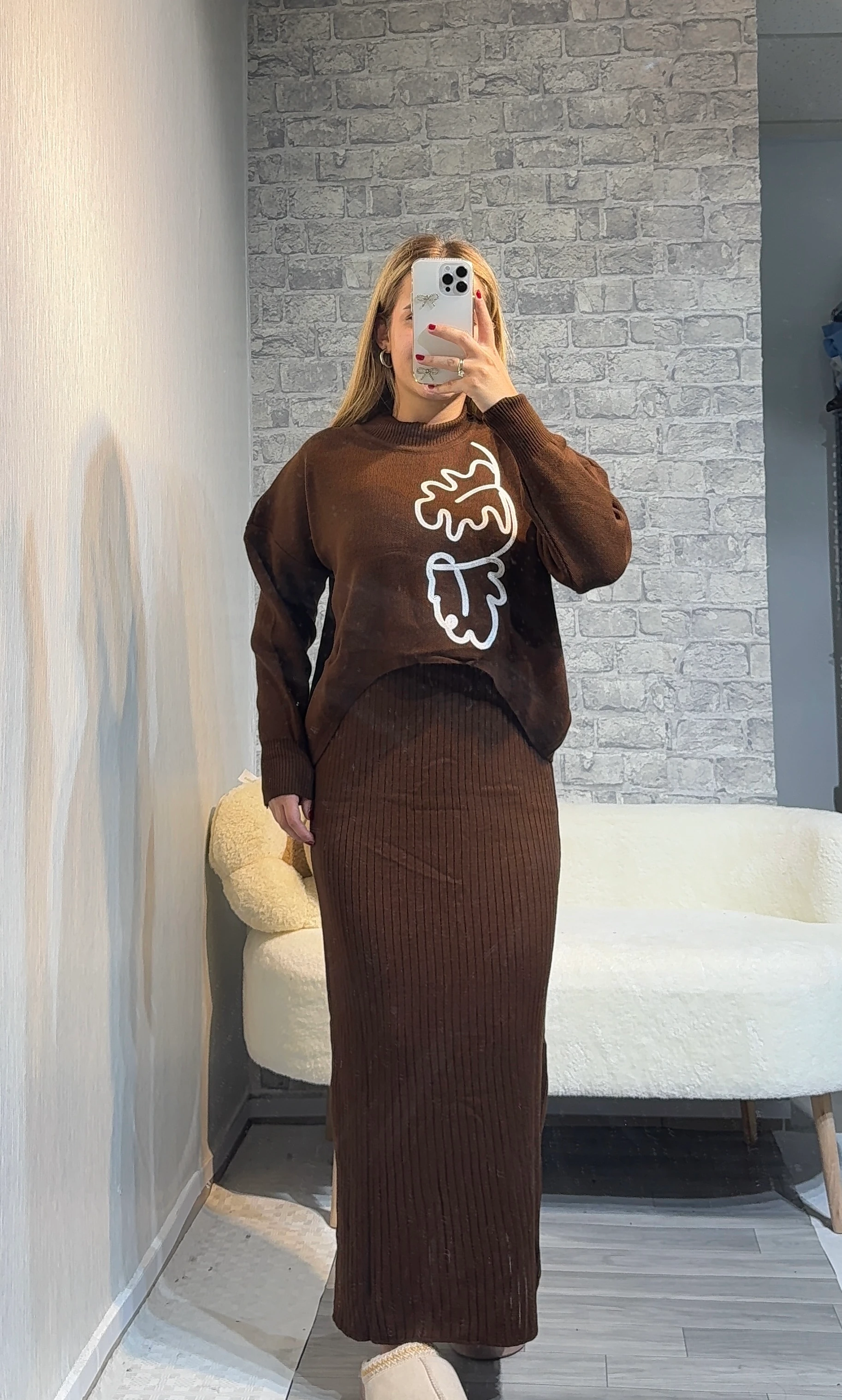 Selanik Örgülü İkili Takım Elbise - Kahverengi