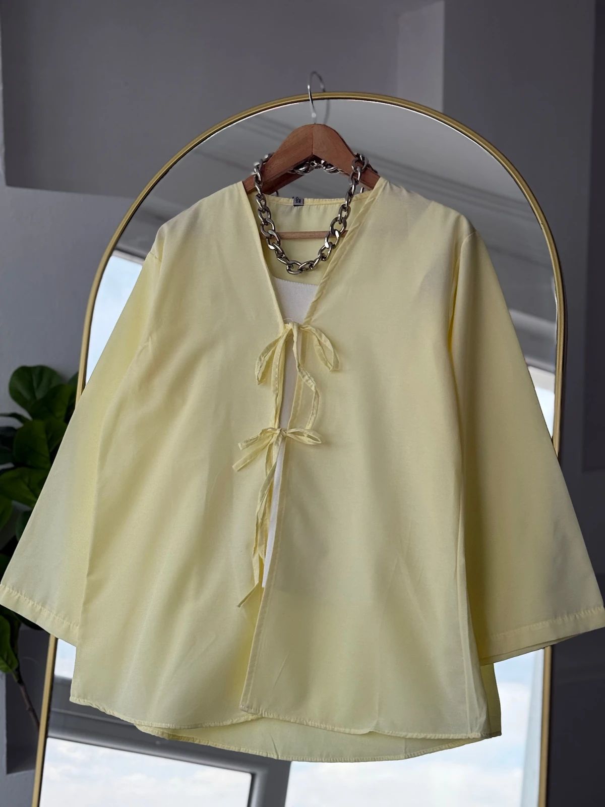 İki İpli Bağlamalı Kimono - Limon Sarısı