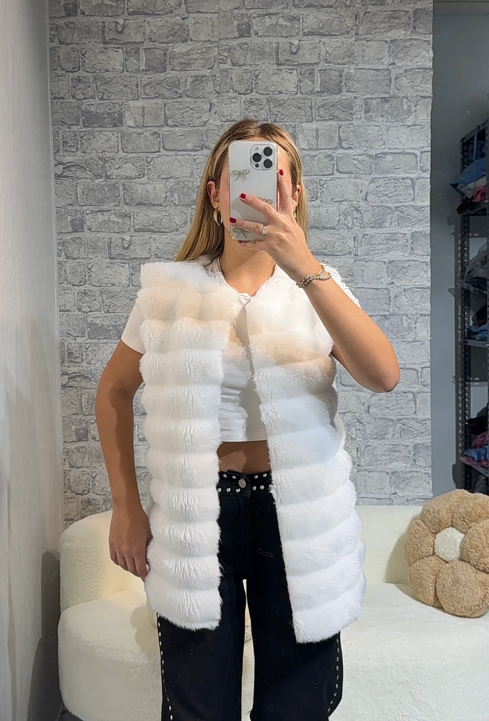 Peluş Kürk Yelek - Beyaz