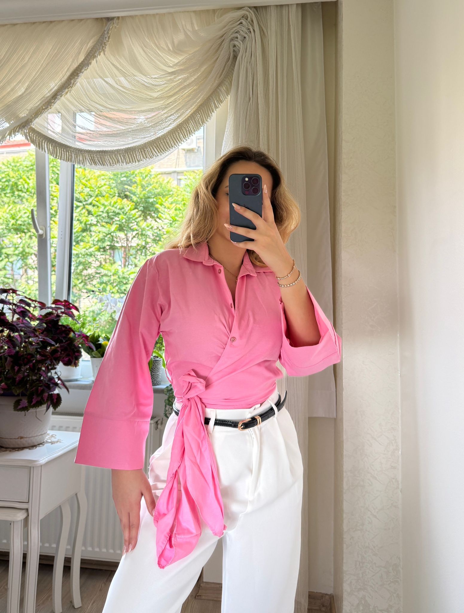 Bağlamalı Mg Gömlek - Pembe