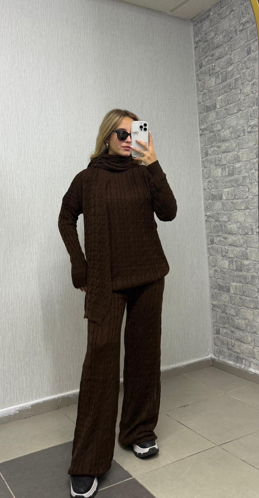 Atkılı Takım 3 Parça - Acı Kahve