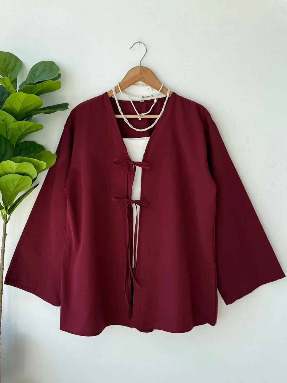 İki İpli Bağlamalı Kimono - Bordo