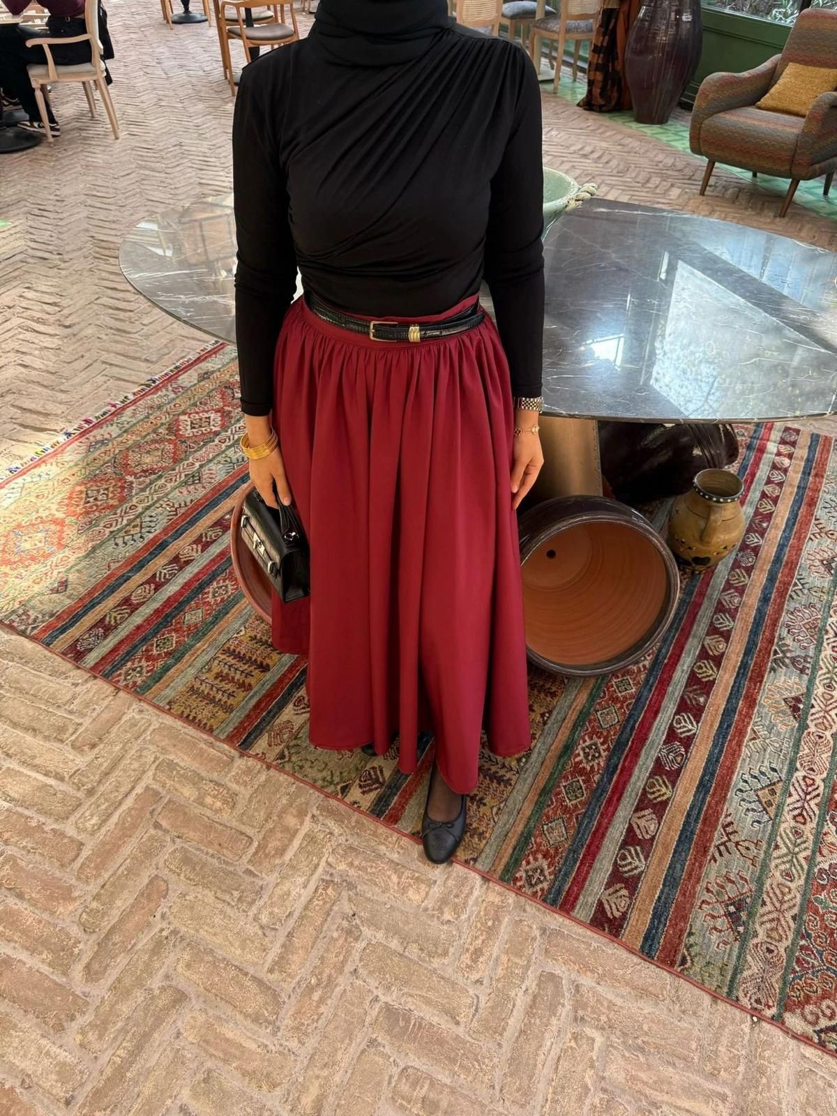 Terikoton Etek Bluz Takım - Bordo/Siyah