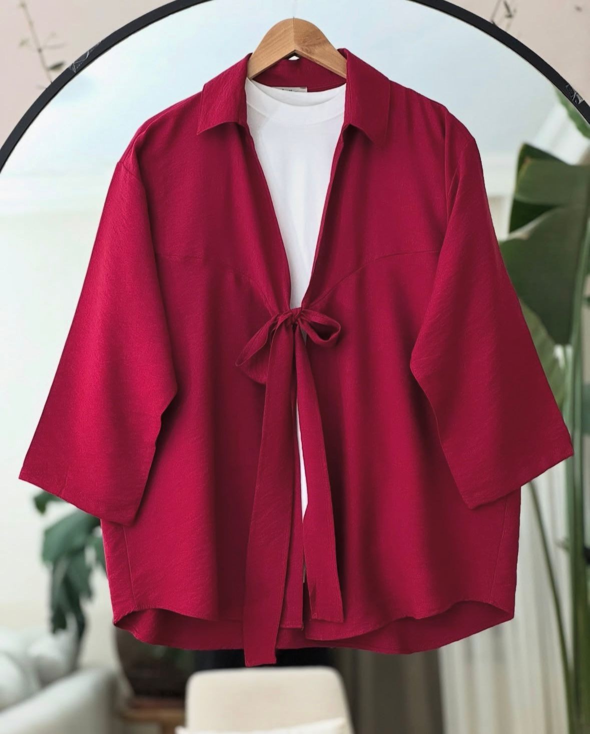 Bağlama Detay Kimono Gömlek - Bordo