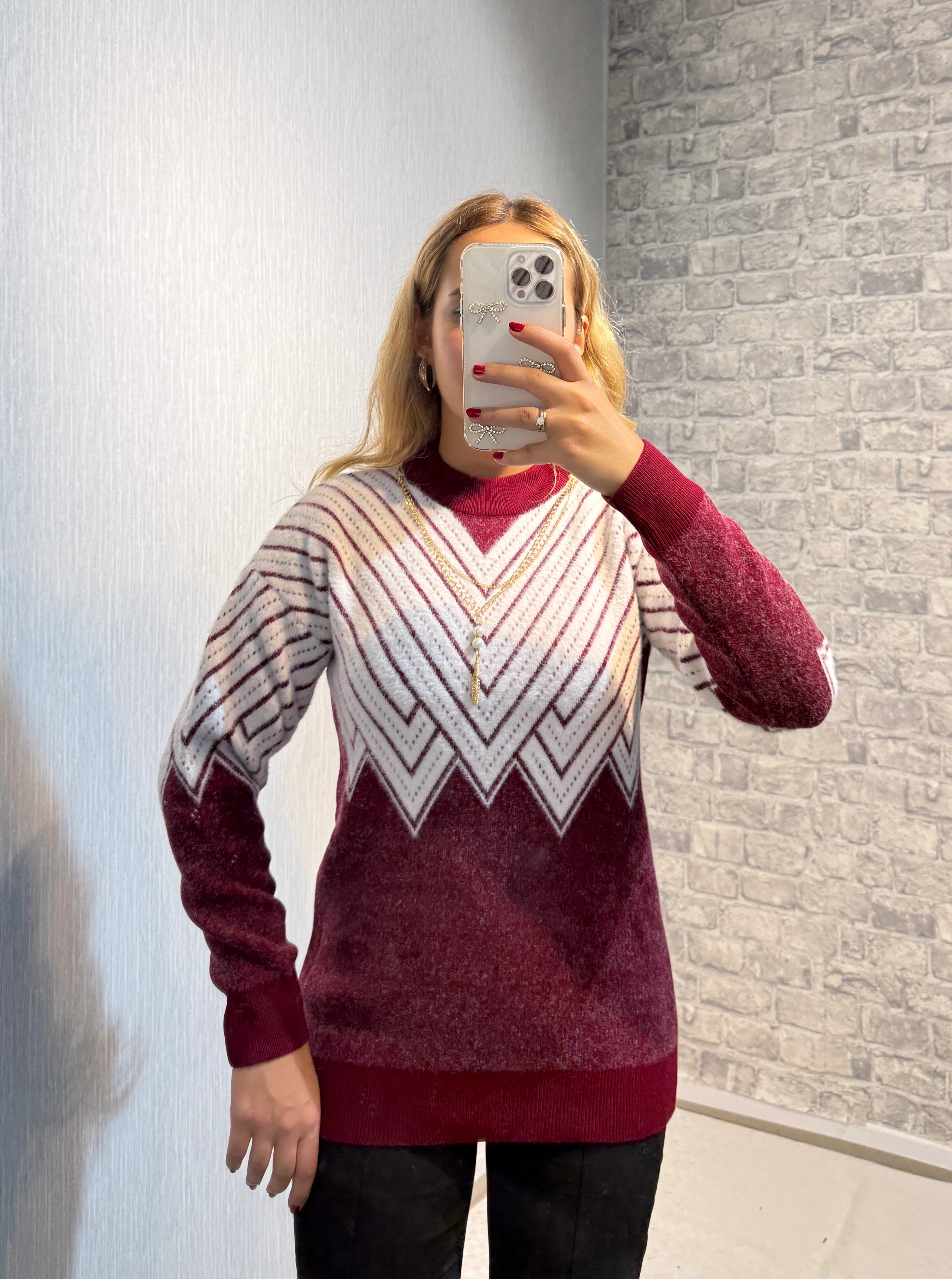 V Yaka Kolyeli Triko Kazak - Bordo