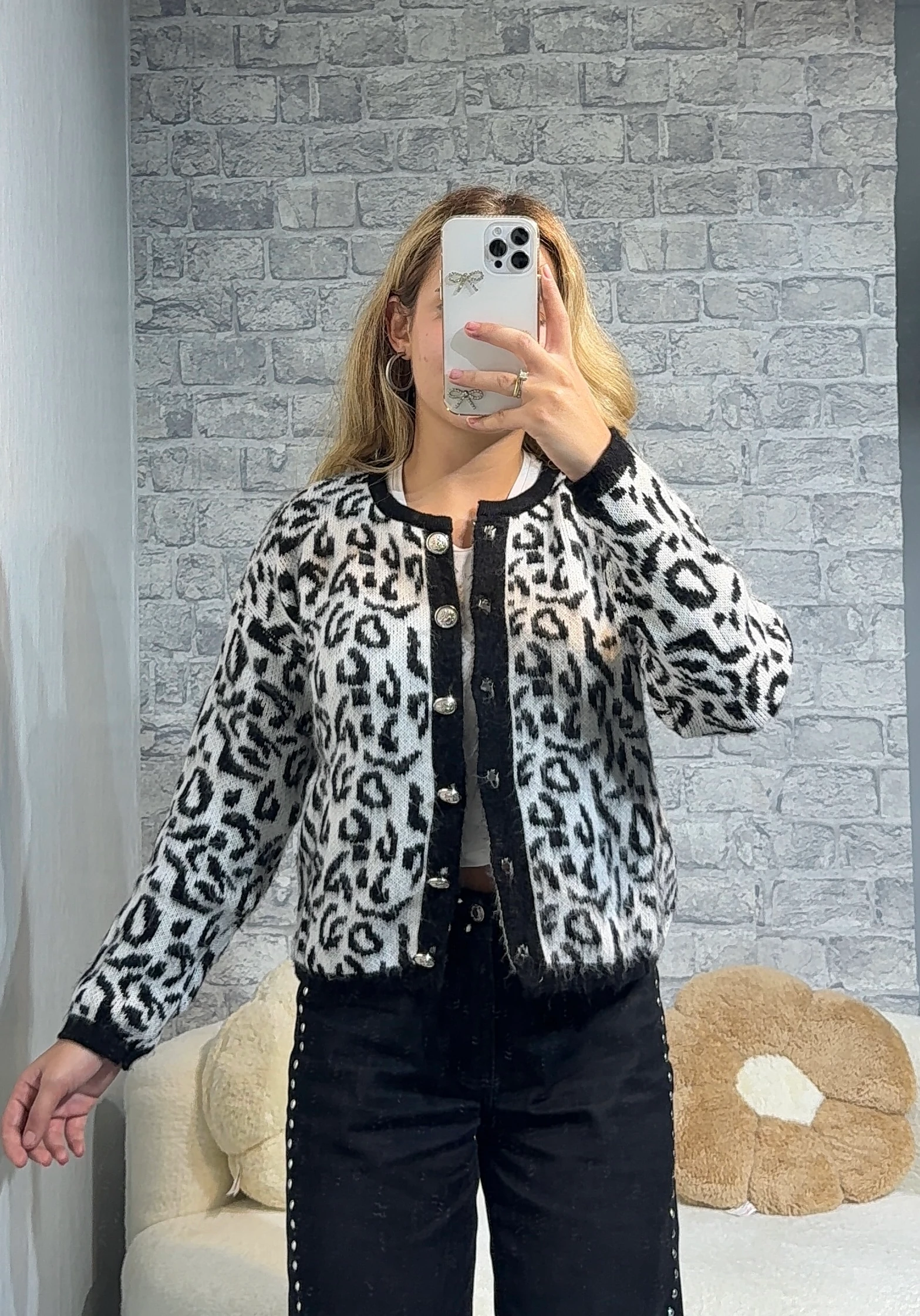 Meyyo Leopar Kısa Hırka - Beyaz