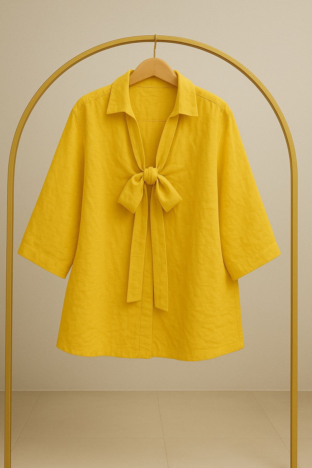 Bağlama Detay Kimono Gömlek - Limon Sarısı