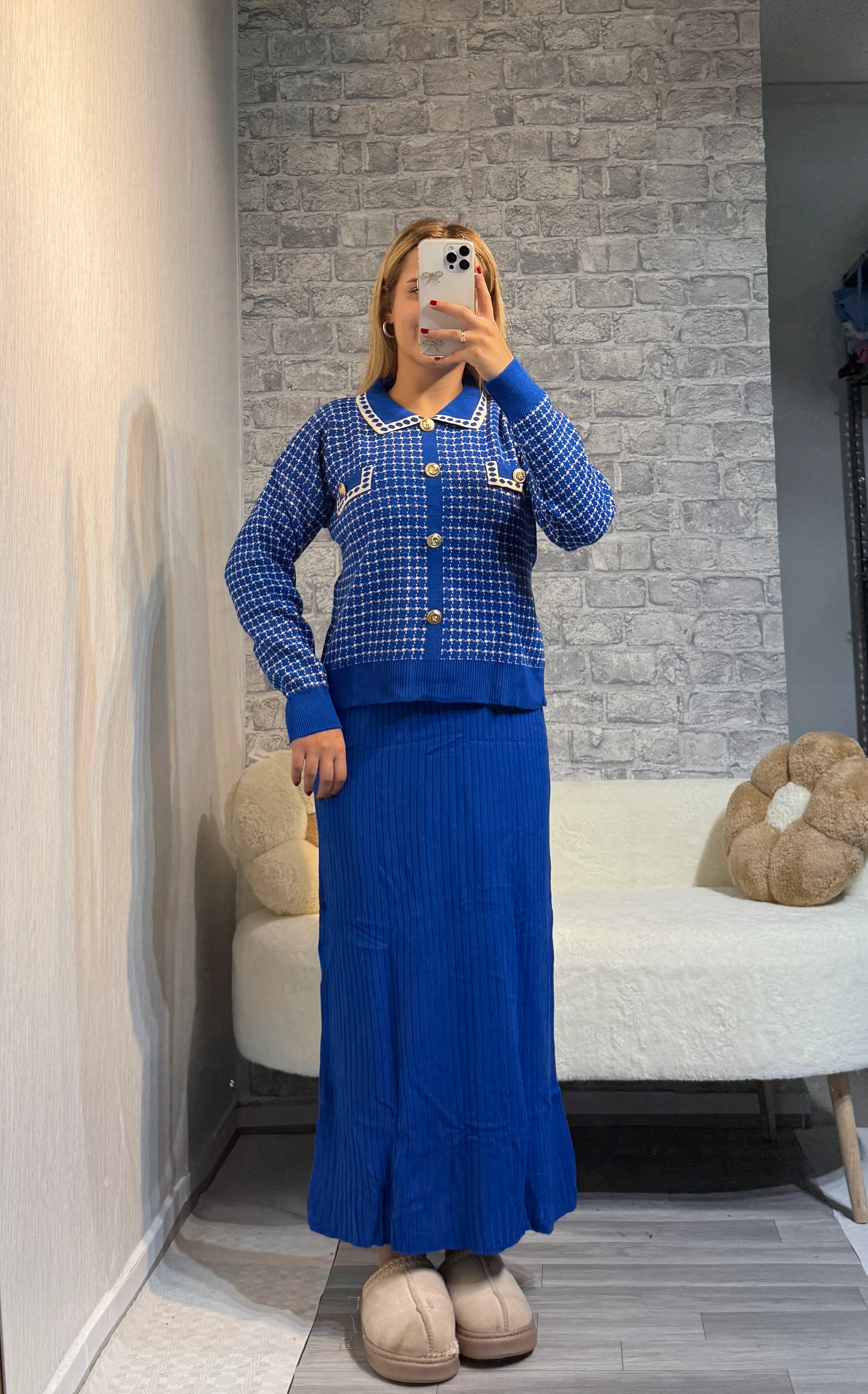 Kısa Kazaklı Triko Elbise - Saks Mavisi