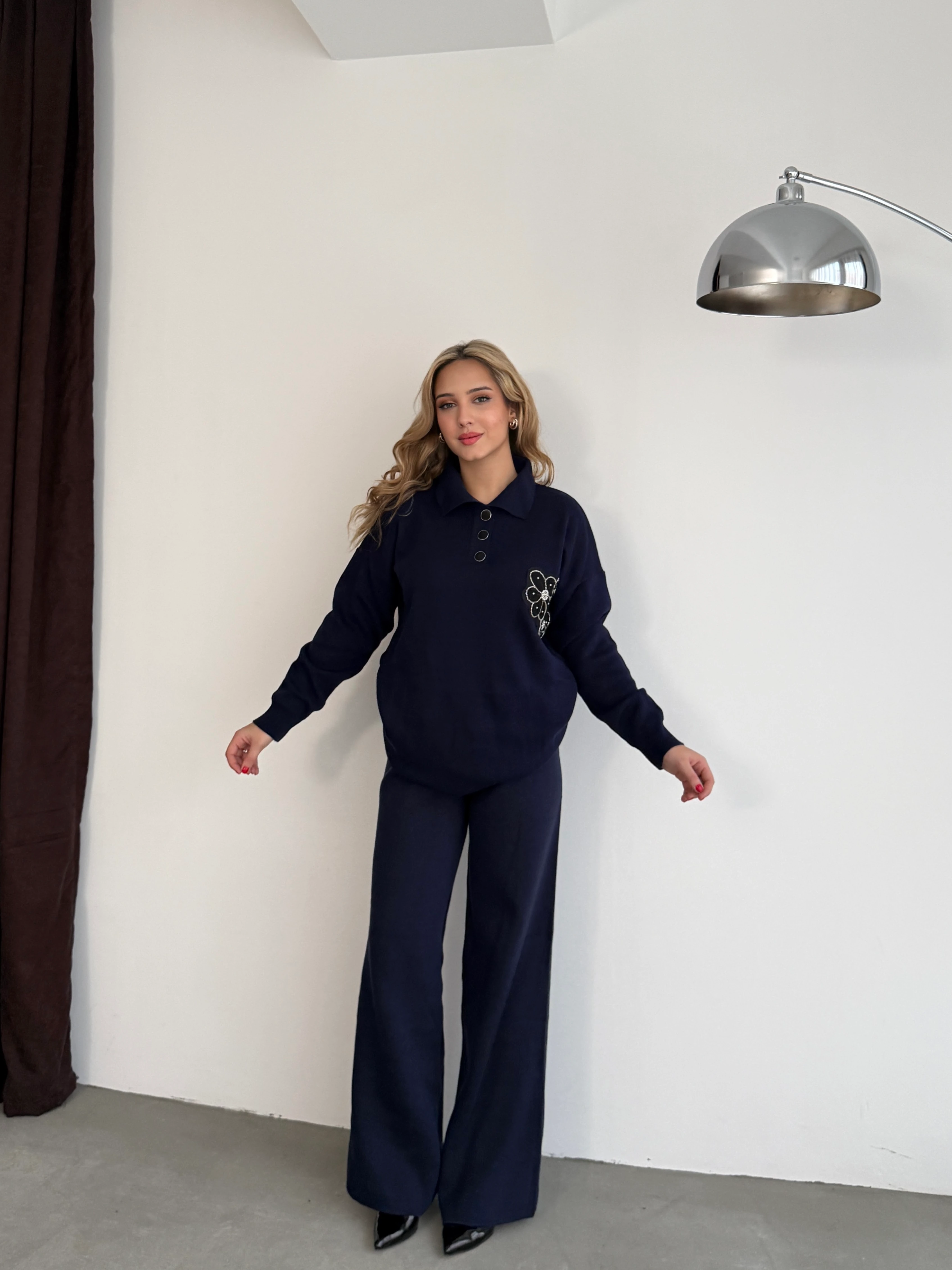 Nakışlı Triko Takım - Lacivert