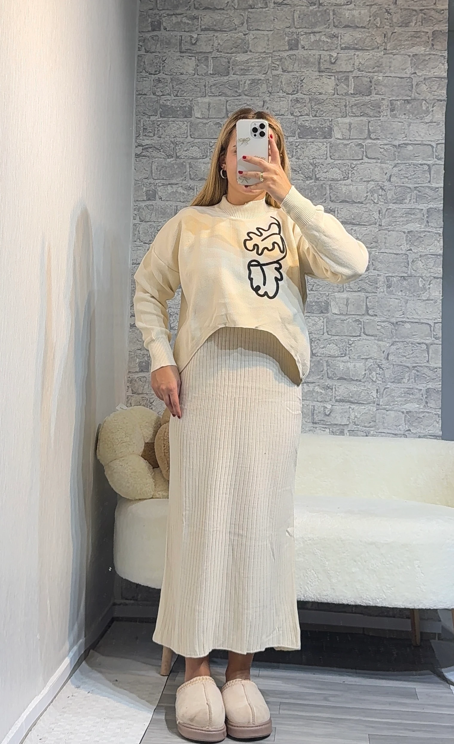 Selanik Örgülü İkili Takım Elbise - Taş